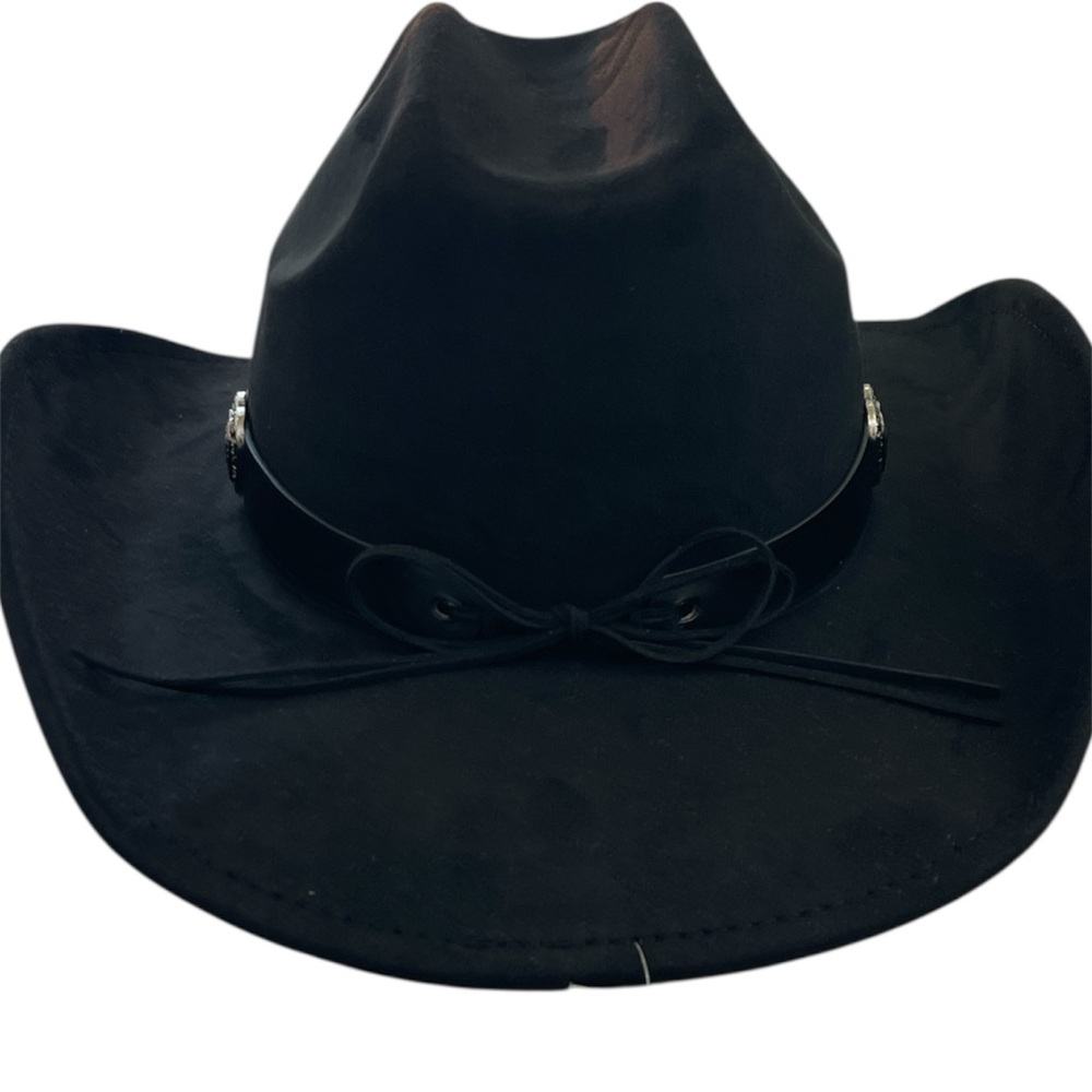 HAT western cowboy/cowgirl black silver heart buckle detail micro suede NWT - Picture 2 of 6